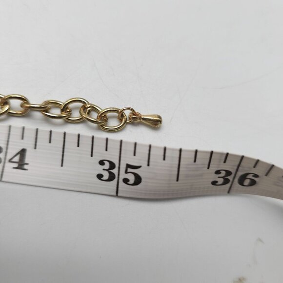 Long Crystal Beaded Gold Tone Chain Necklace With Blue Glass Beads Lobster Clasp - Picture 7 of 7